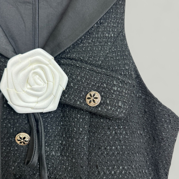 Black Tweed Dress Women Size Medium Floral Preppy Old Money Aesthetic Elegant - Picture 9 of 15